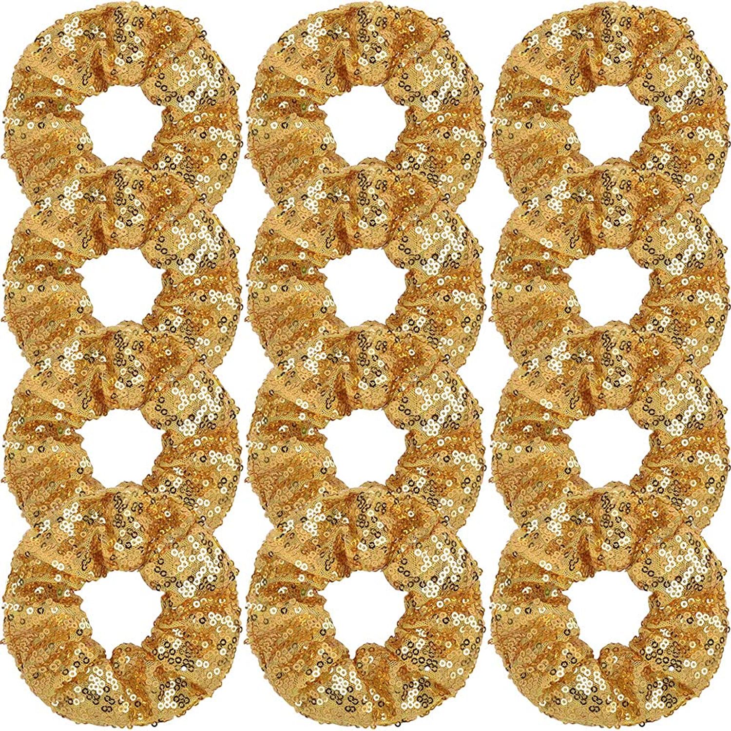 12 Pcs Gold Sequin Scrunchies Bridesmaid Scrunchies Elastics Ponytail Holders Hair Wrist Ties Bands Cloth Scrunchies for Show Gym Dance Party Club Girl Women