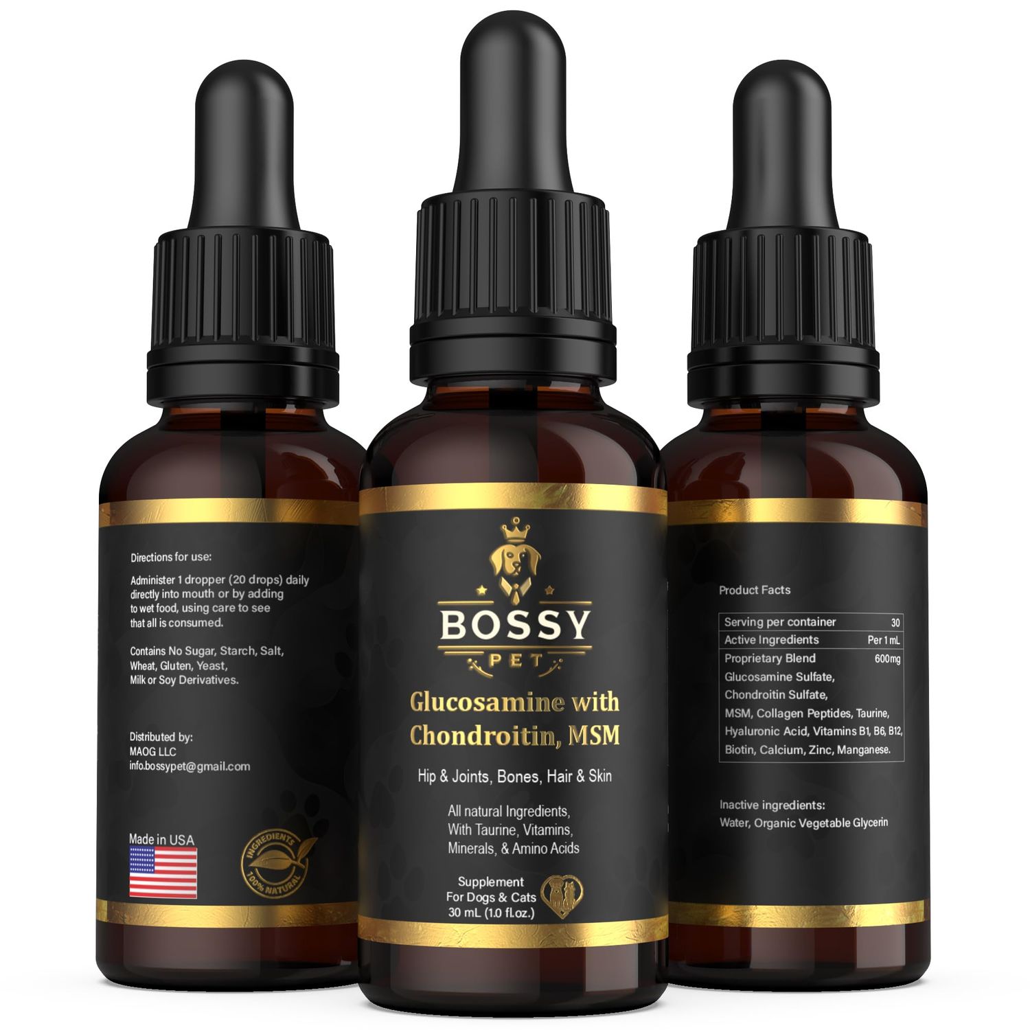 Glucosamine Liquid for Dogs & Cats - Joint Supplement for Dogs & Cats - Joint Supplement with Chondroitin, MSM, Hyaluronic Acid, Biotin, Collagen Peptides & Taurine - Max Potency for Hip & Joint Care.