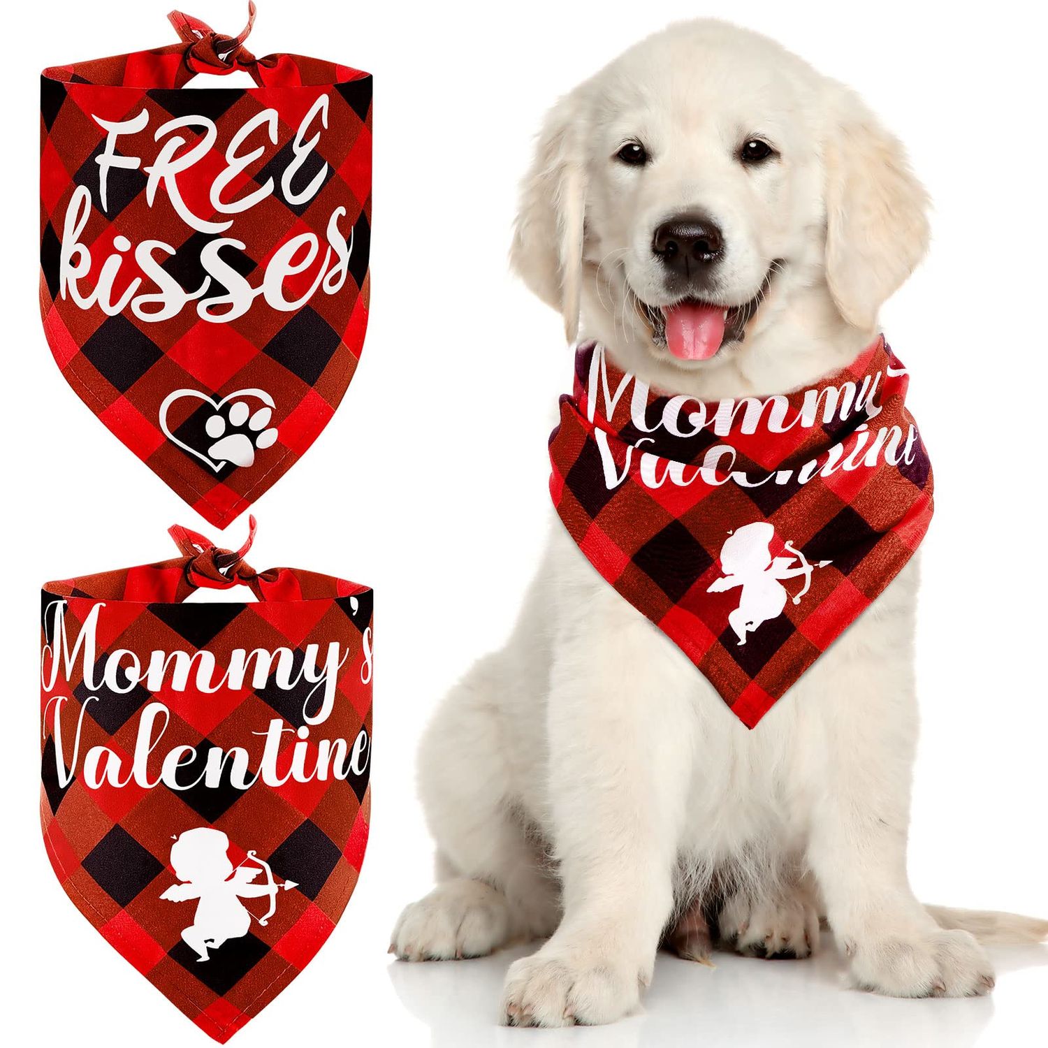 Weewooday 2 Pieces Valentines Day Dog Bandana Buffalo Plaid Valentine Scarf Red Black Checked Puppy Bandanas for Pets Dogs Cats Accessories