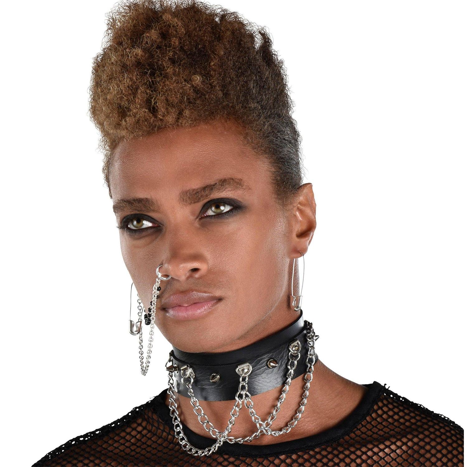 Bold Spiked Dog Collar Accessory - 8.25" x 4.5" - Premium Black & Silver Metal & Genuine Leather - Perfect for Parties & Events, 1 Pc.