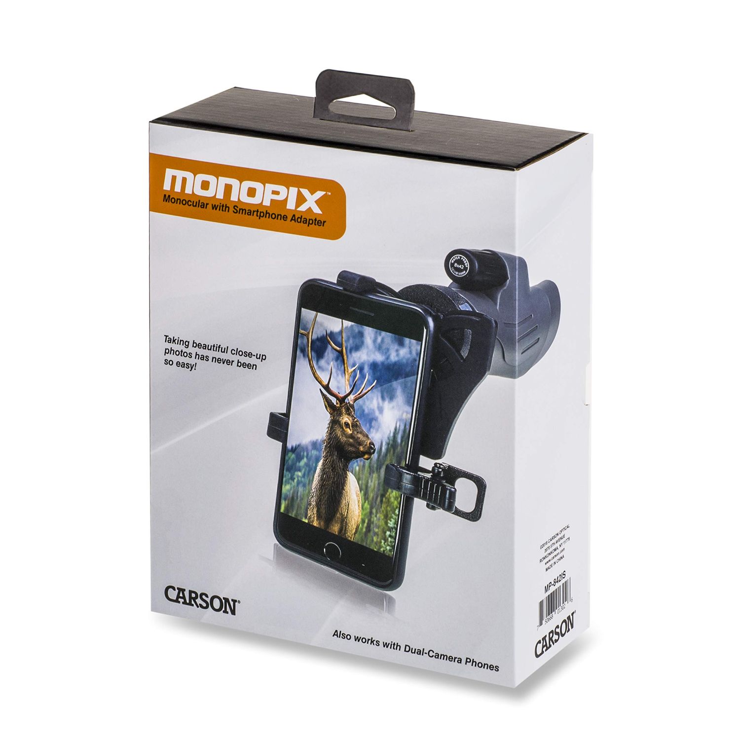 Carson MonoPix Smartphone Digiscoping Adapter Bundle with 8x42mm Waterproof Monocular for Hunting, Bird Watching, Sight Seeing, Sporting Events, Wildlife Viewing, Target Shooting & More (MP-842IS)
