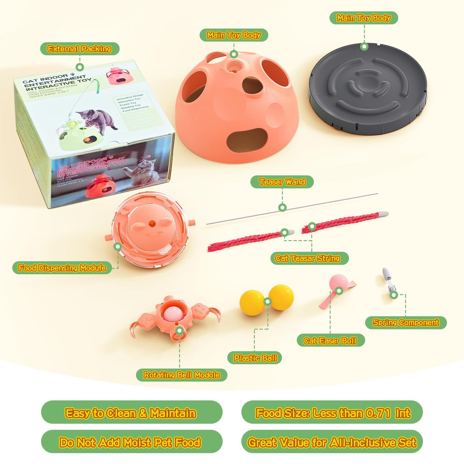 beitophome 4-in-1 Cat Toys, Interactive Cat Toy with Track Balls, Fluttering Feathers, Slow Food Dispenser, Fun & Engaging Toys for Bored Indoor Cats, Durable & Safe Interactive (Pink)
