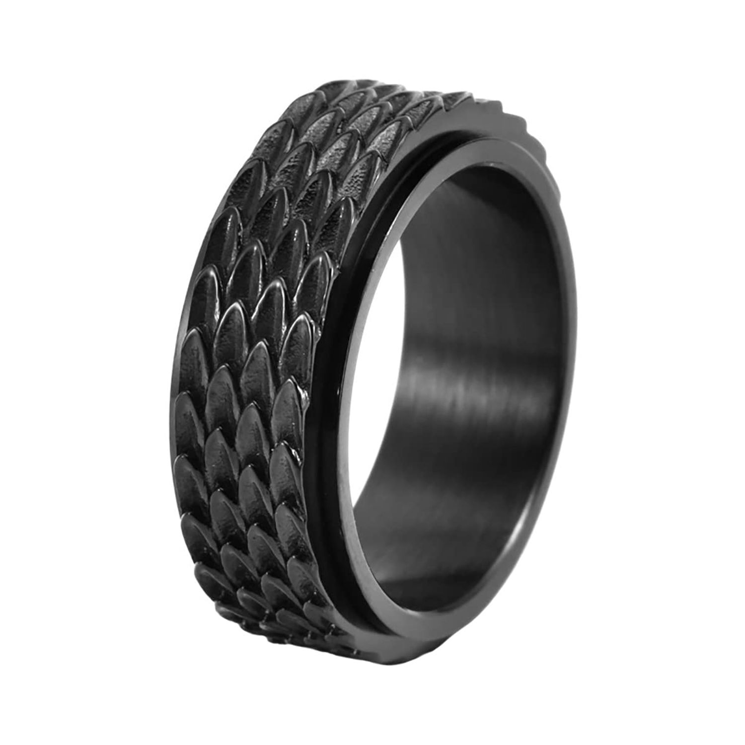 Nanafast Dragon Scale Anxiety Ring for Men Cool Stainless Steel Snake Dragon Scales Spinner Rings Fidget Ring Mens Ring Gift-Black-9