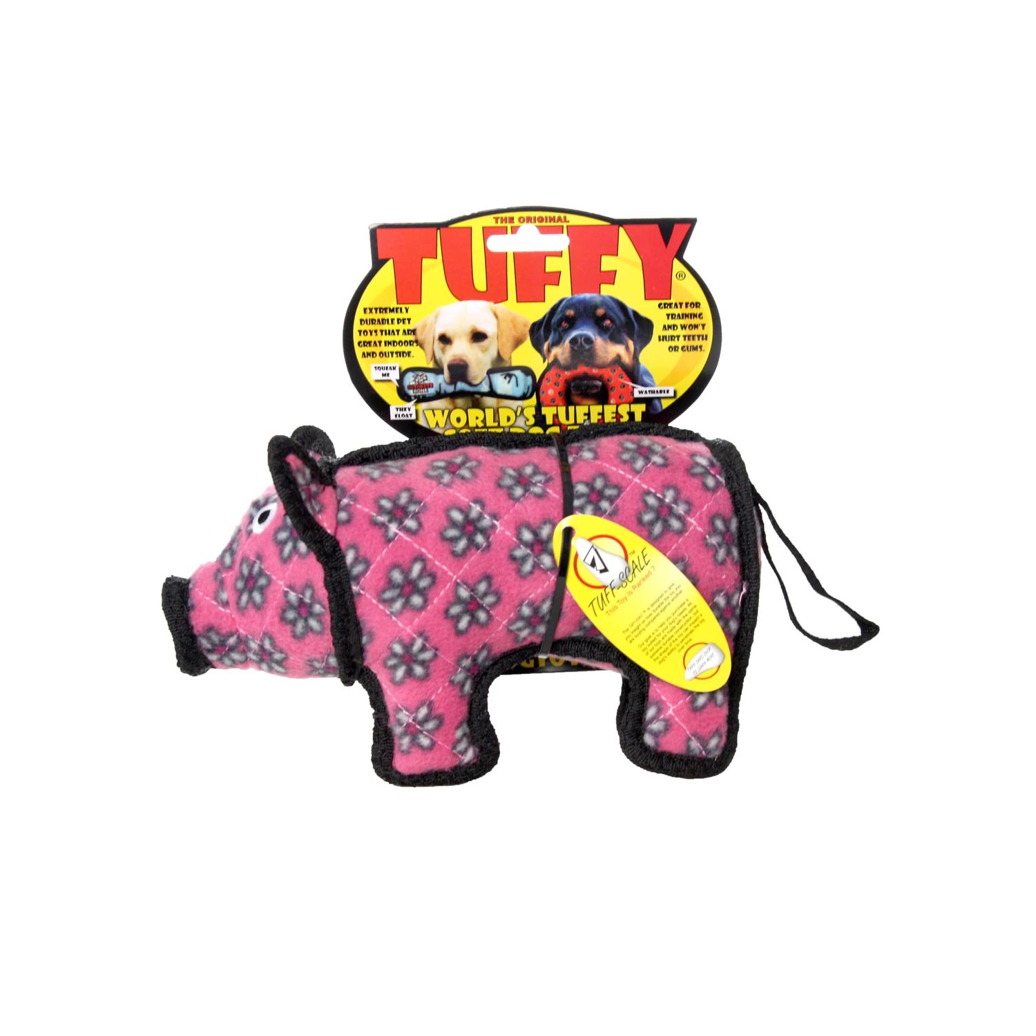 TUFFY - World's Tuffest Soft Dog Toy - Barnyard Pig- Multiple Layers. Made Durable, Strong & Tough. Interactive Play (Tug, Toss & Fetch). Machine Washable & Floats… (Junior)