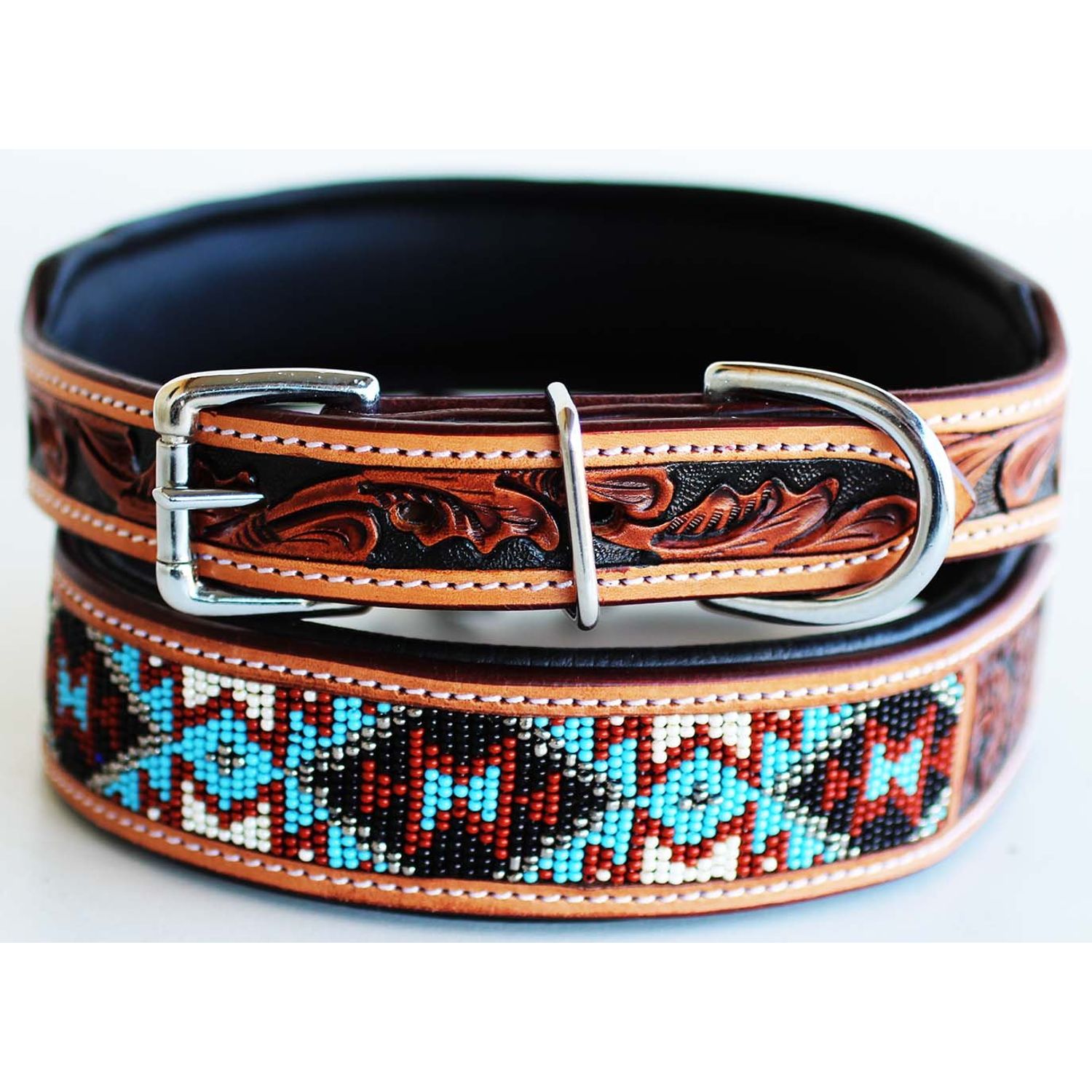 ProRider Large 21''- 25'' Amish Made 100% Cow Leather Hand Tooled Puppy Dog Collar 6064