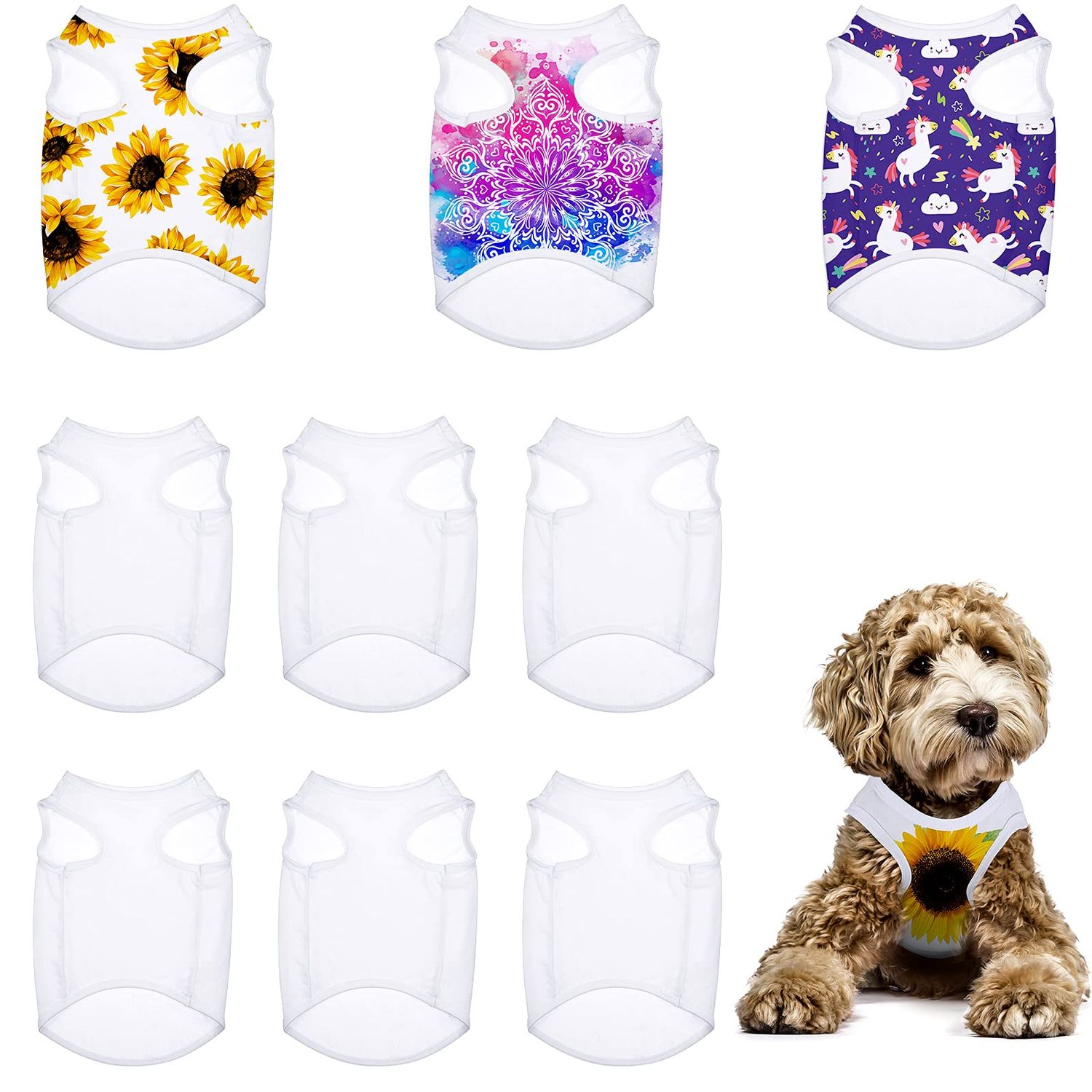 8 Pieces Sublimation Blank Dog Shirt, Heat Transfer Dog Apparel Pajamas, Heat Press Lightweight Puppy Vest, Cool Breathable Clothes for Small Medium Wearing(S)