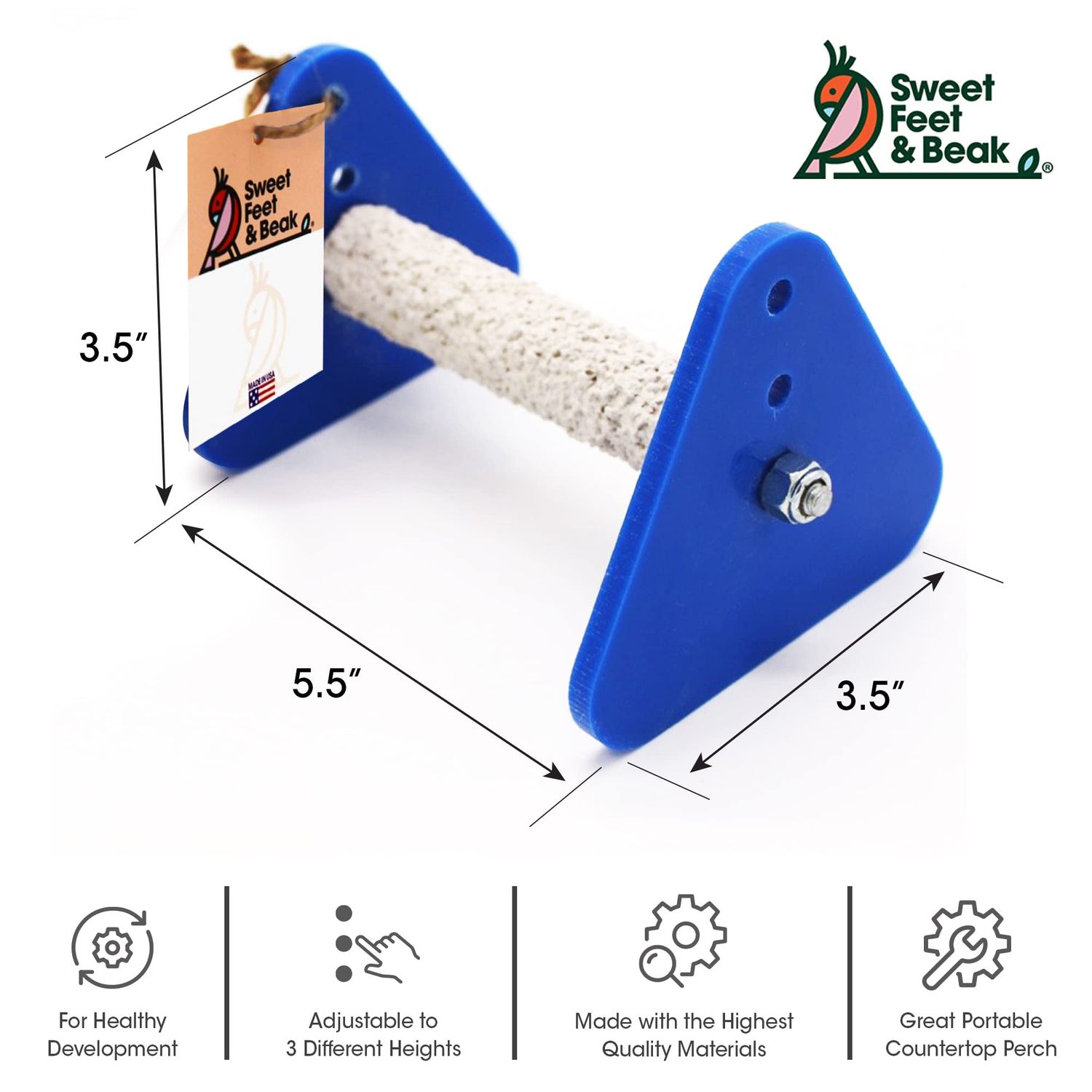 Sweet Feet and Beak Portable Bird Perch Stand for Small Birds to Keep Nails and Beaks in Top Condition - Safe, Non-Toxic, Easy to Install Cage Accessories