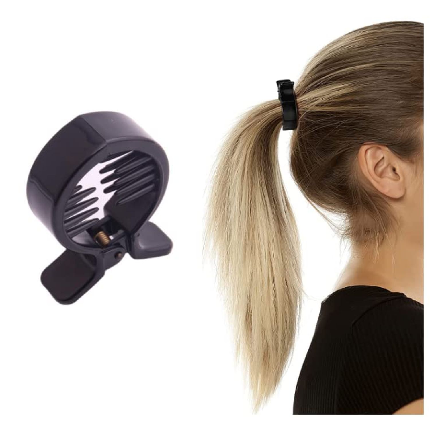 Duehut 2 PCS Hair Jaw Clips, Round Inner Toothed Hair Clip Fish Tail Clip Large Fish Hair Claw Clips Ponytail Holder Ponytail Holder Strong Tension Hair Claw for Women Ladies (Black)