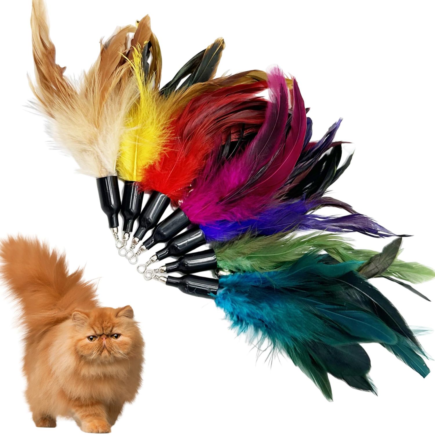 CATENEED Cat Feather Toys Refill Cat Wand Replacement Feathers, 16 PCS Cat Toy Feather Refills, Cat Wand Attachments Feathers for Cat Toys