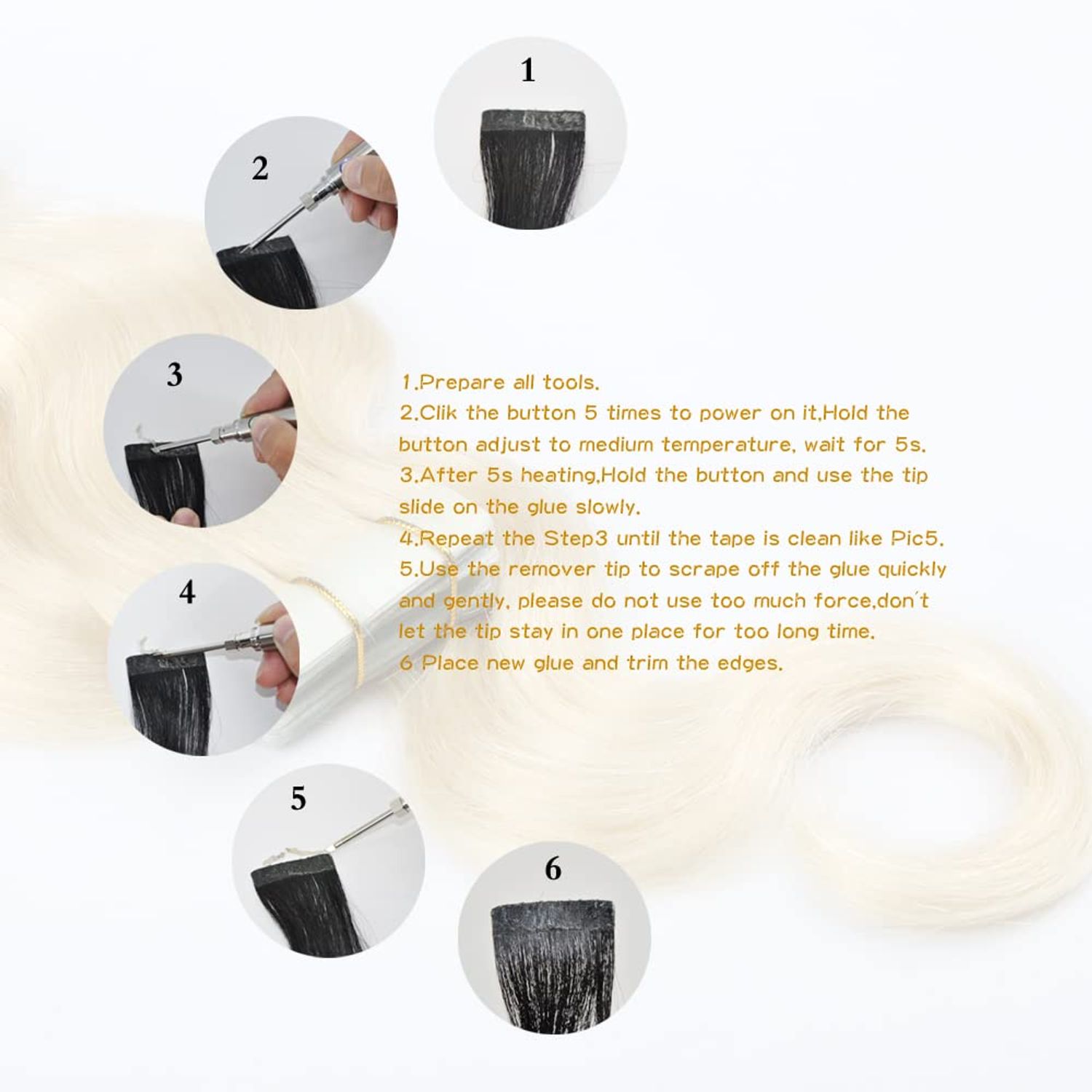 Tape in Extension Remover Electric Heated Tape Remover Fast Tape in Hair Extension Tool Tape-In Hair Extensions Adhesive Remover