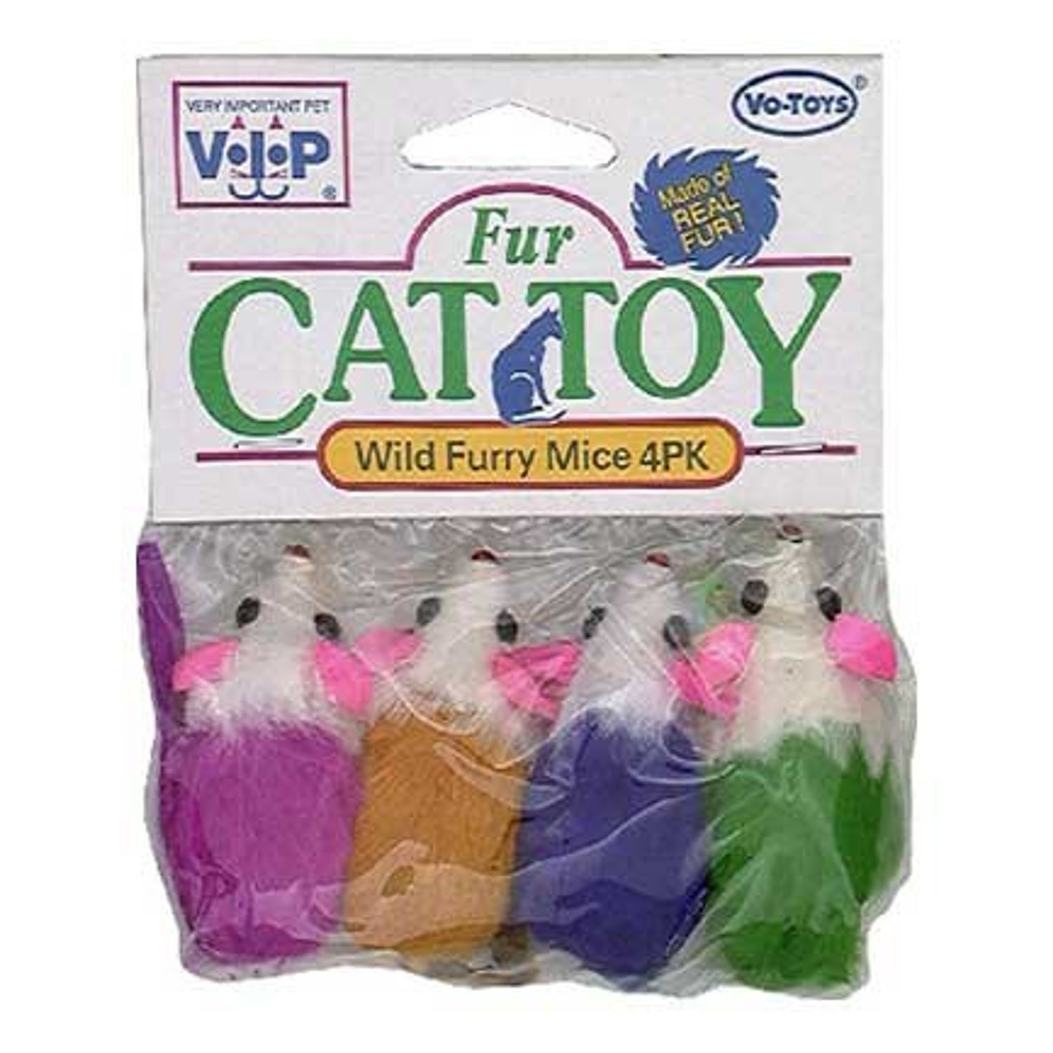 Vo-Toy Multi-Color Shorthaired Mice Cat Toy 2 Inch 4 Count