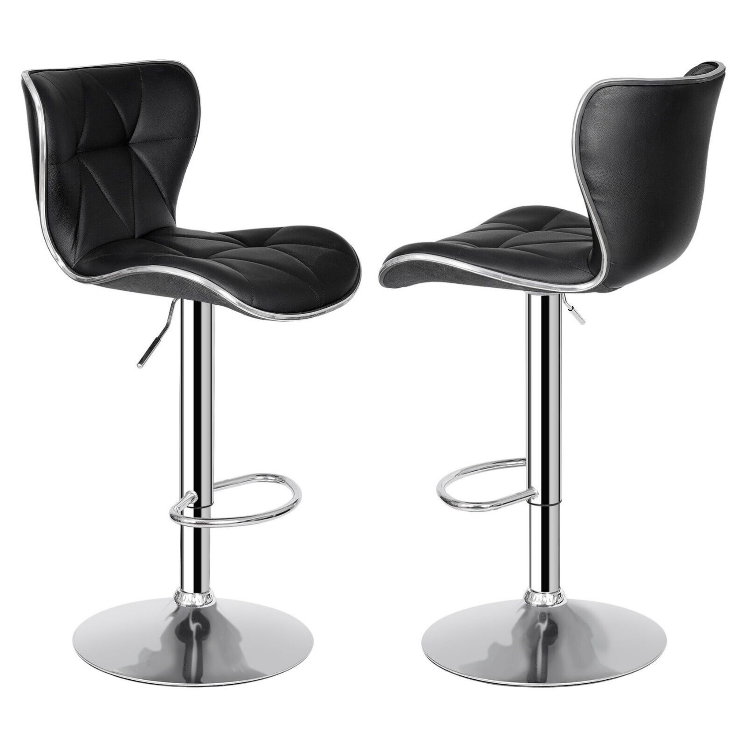 Set of 4 Black Bar Stools w/Shell Back PU Leather Back Adjustable Swivel Stools