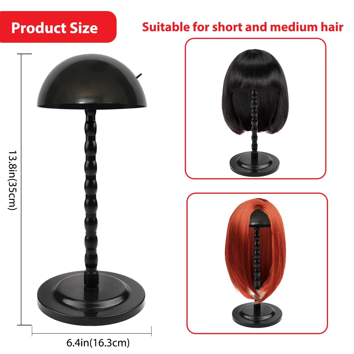 Wig Stand 1PC Wig Head Stand 13.8 Inch Portabl Wig Holder Black Non-Slip Hat Stand Travel Wig Head Holder for Multiple Wigs Display Storage Styling