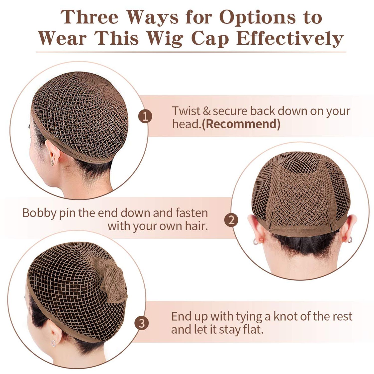 Dreamlover Mesh Wig Cap for Women, Hair Net for Halloween Wig, Wig Cap for Long Hair, Brown, 2 Pieces