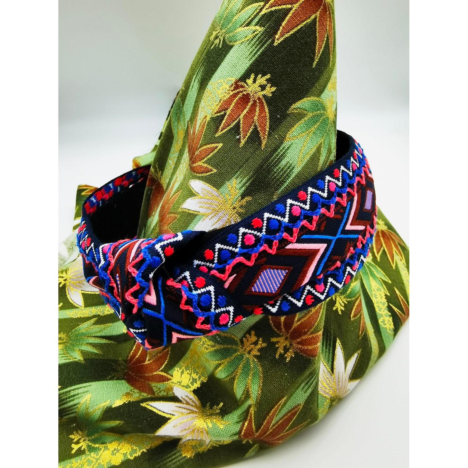 OUTVIE Boho Ethnic Wind Knotted Headbands Handmade Embroidered Blue Headbands Non-slip Elastic Vacation Headband for Women