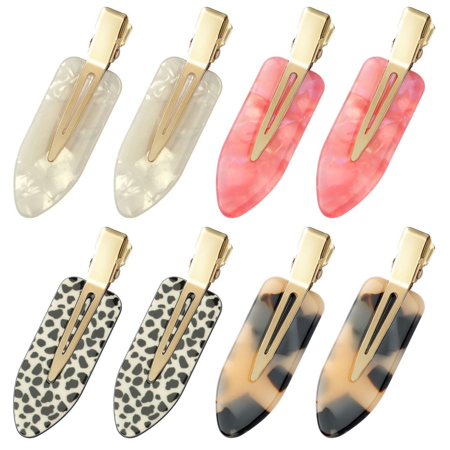 YIERSO 8 Pcs Hair Clips No bend No Crease Duckbill Clips No Dent Flat Clip Alligator Hair Barrettes for Salon Hairstyle Women Girls Makeup Accessories Acrylic Resin (Pink+White)