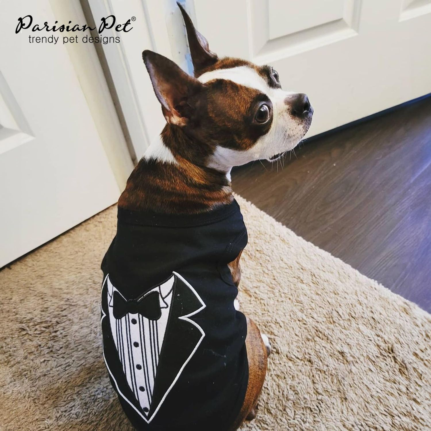 Parisian Pet Dog Tshirt - Embroidered “ Tuxedo “ Dog Shirt - 100% Cotton and Lightweight Dog Clothes - Sleeveless Black Dog Tee Shirts - Machine Washable Dog Shirts for Small Dogs - Pet Vest - S