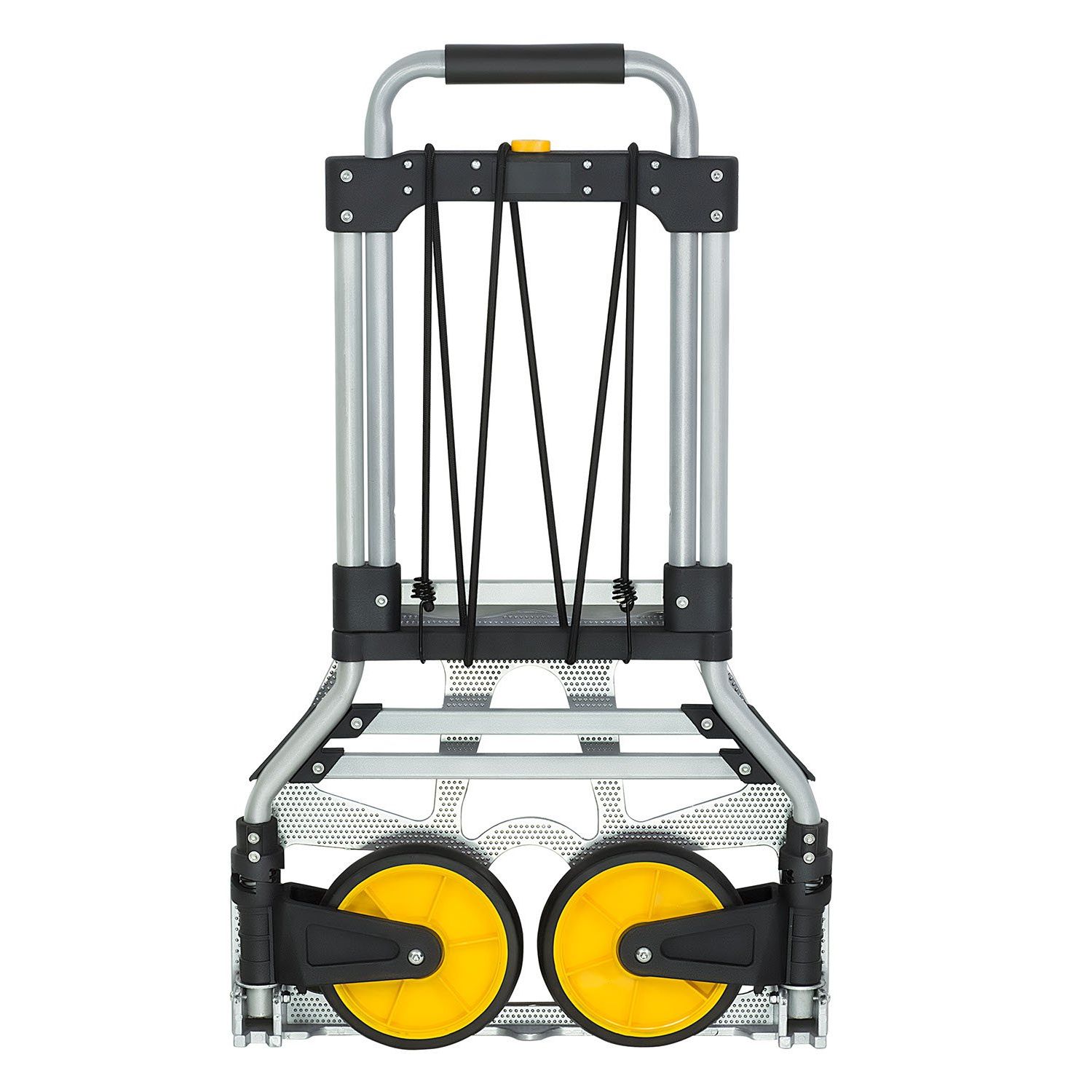 Mount-It! Folding Hand Truck and Dolly, 264 Lb Capacity Heavy-Duty Luggage Trolley Cart With Telescoping Handle and Rubber Wheels, Silver, Black, Yellow,