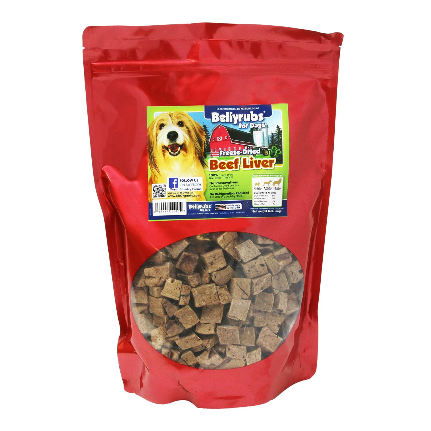 Bellyrubs Freeze-Dried Beef Liver Treats for Small to Large Dogs 14oz | 100% Real Beef Liver Chews | All-Natural Gluten & Grain Free | High Protein Premium Dog Training Treat | Made in USA