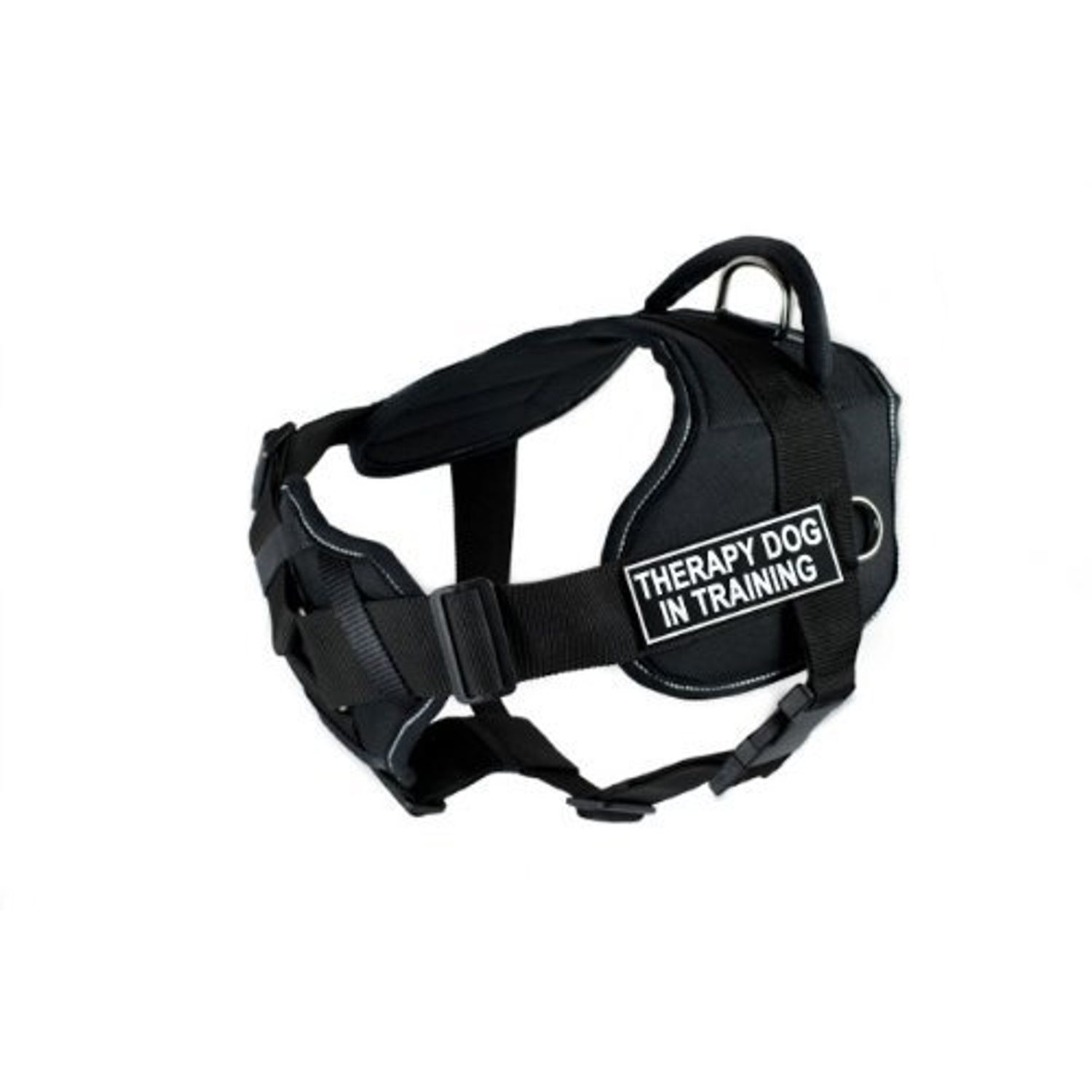 Dean & Tyler DT Fun "Therapy Dog in Training" Dog Harness with Padded Chest Piece, Fits Girth Size 22-Inch to 27-Inch, Small, Black with Reflective Trim