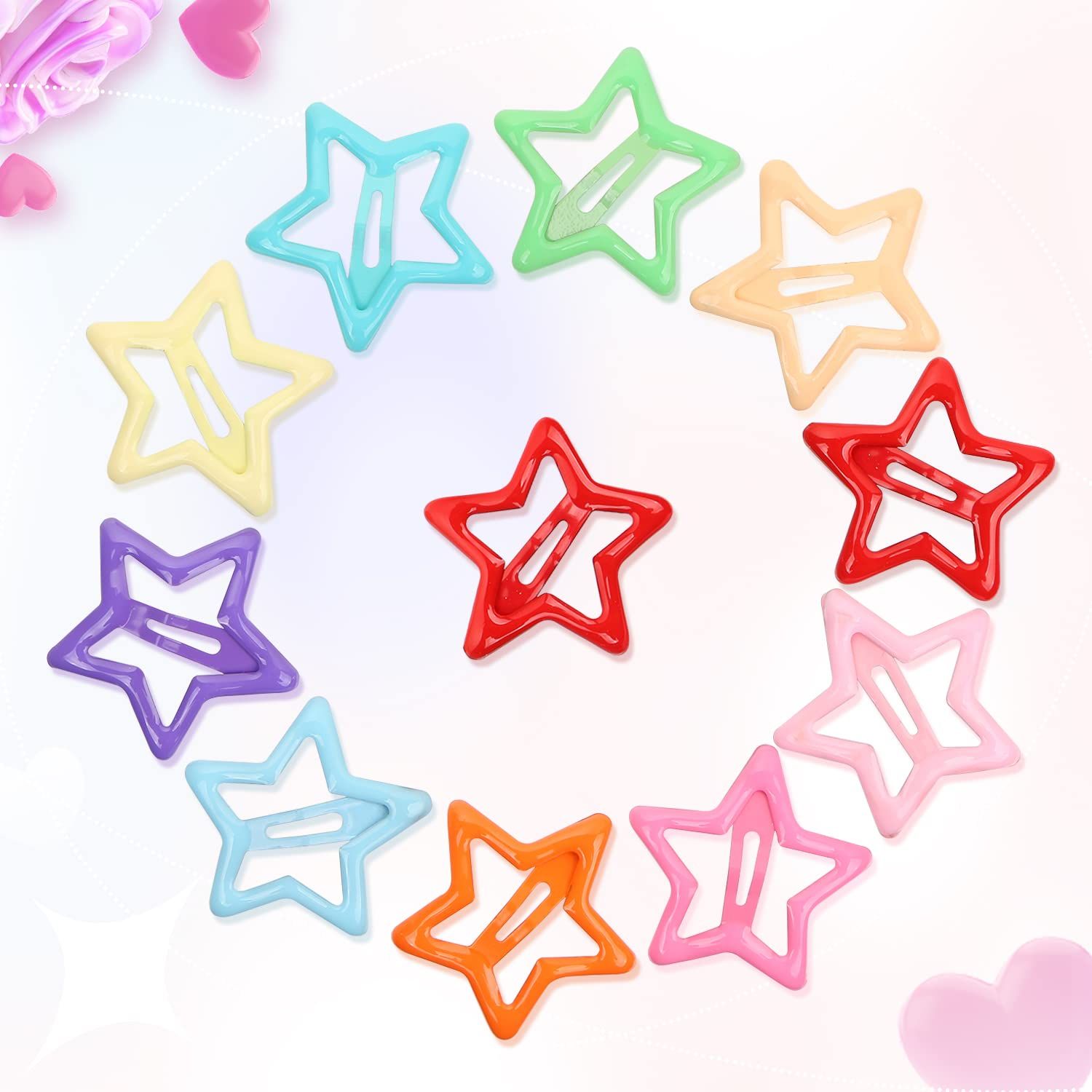 BENBO 30 Pieces Star Snap Hair Clips, Non Slip Star Metal Hair Snap Clips Colorful Stars Hair Barrettes Hairpins for Girls Women