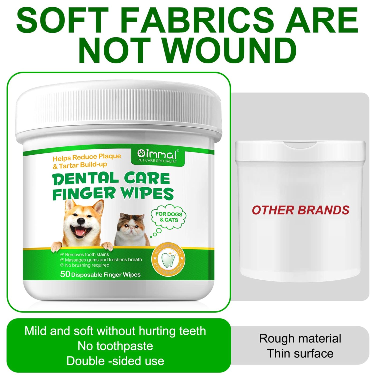 RTBYUE Teeth Cleaning Wipes for Dogs & Cats, Reduces Plaque & Freshens Breath Finger Wipes, Disposable Gentle Cleaning & Gum Care Pet Wipes (50PCS-Finger Cots)