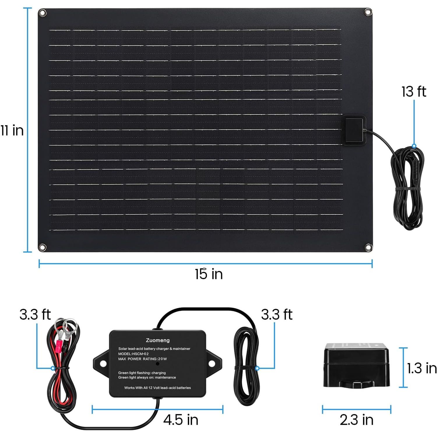 Solar Battery Charger Maintainer,  20W Solar Panel Kit for Dump Trailer Built-In