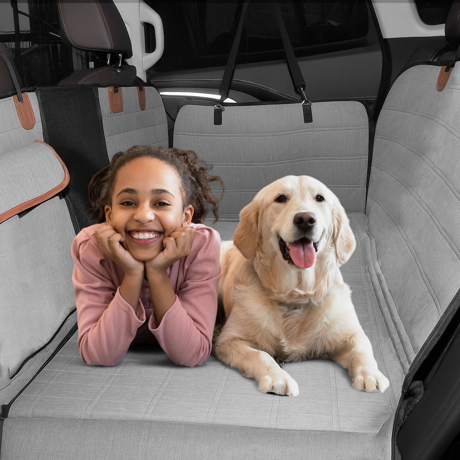 Dog Car Seat Cover for Back Seat Waterproof Pet Seat Protector Grey Black