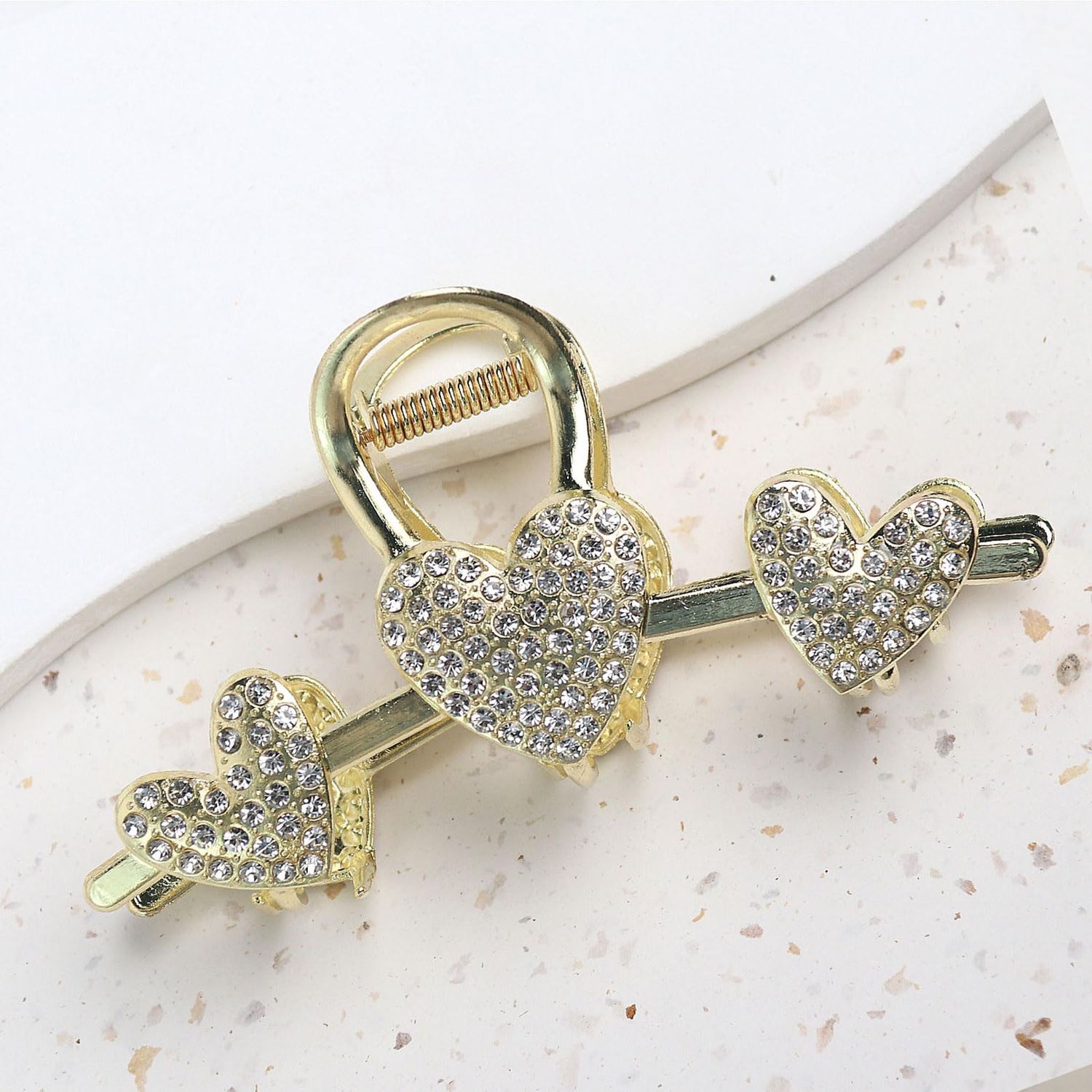 Pearls Heart Hair Clips Valentines Day Hair Accessories for Women Girls Rhinestones Gold Metal Hair Claw Clips Shiny Hearts Hairpins Strong Hold Hair Clip for Thick or Thin Hair Decoration 1 Pcs