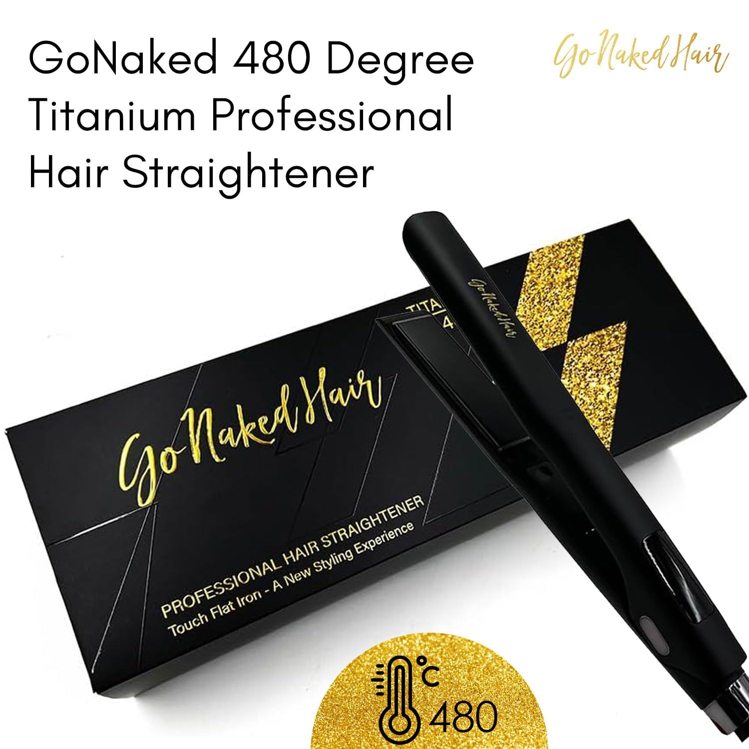 GoNaked Titanium Hair Straightener, Professional Styling Tool for Hair, Salon-Quality High Heat 480 Degree Flat Iron with Carrying Case 1.25" Floating Titanium Plates
