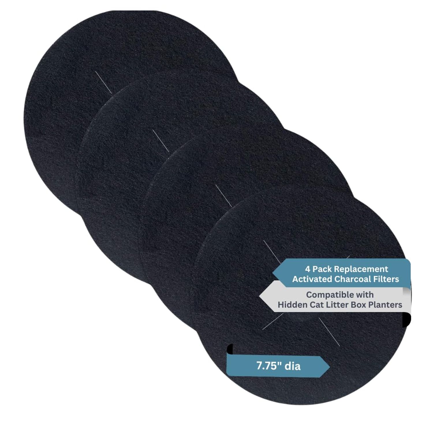 4 Pack Activated Carbon Odor Reducing Filter Replacements Compatible with Hidden Cat Litter Planters – Active Natural Charcoal Filters Neutralize and Eliminate Odor