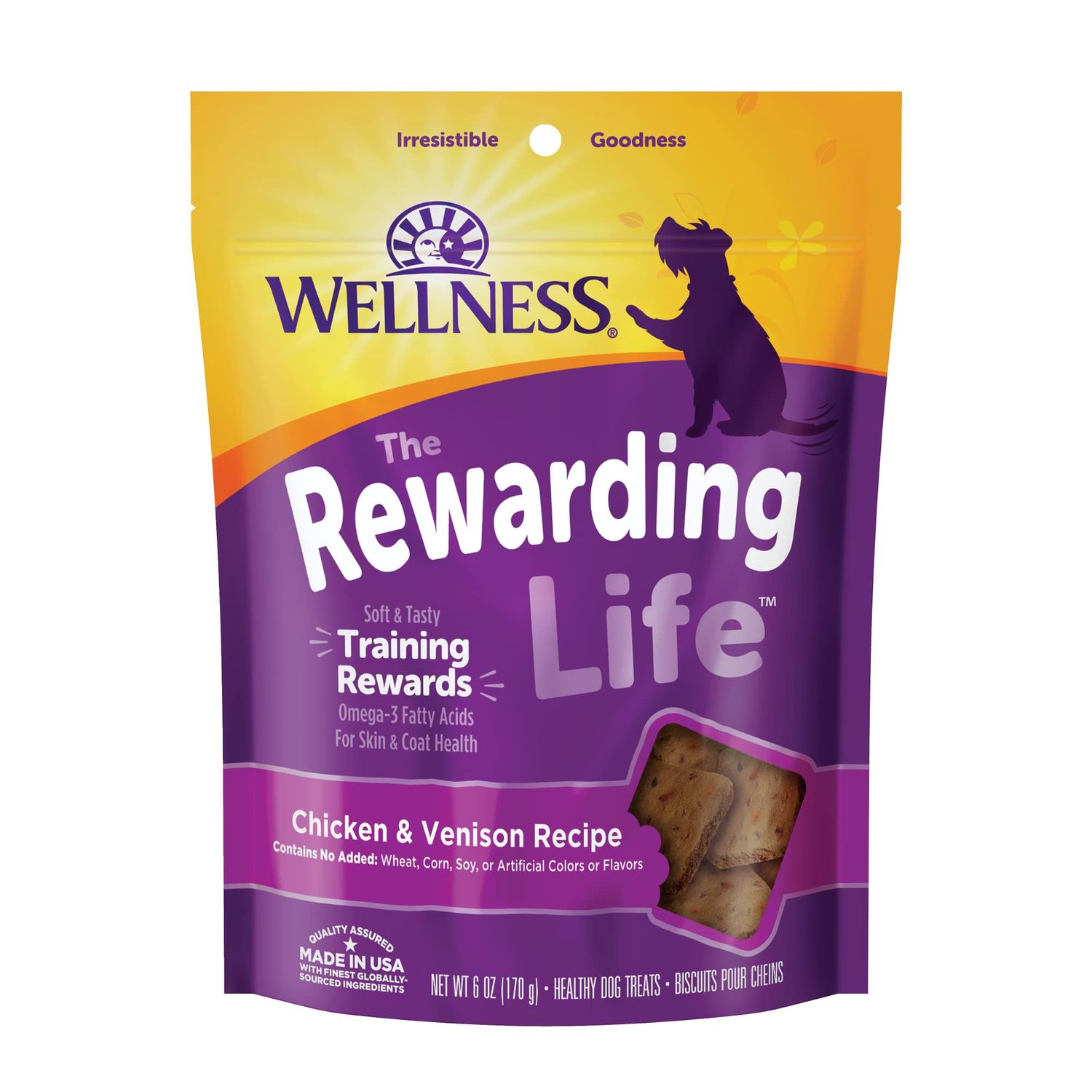 Wellness Rewarding Life Grain-Free Soft Dog Treats, Made in USA with Natural Ingredients, Ideal for Training (Chicken & Venison Recipe, 6-Ounce Bag)