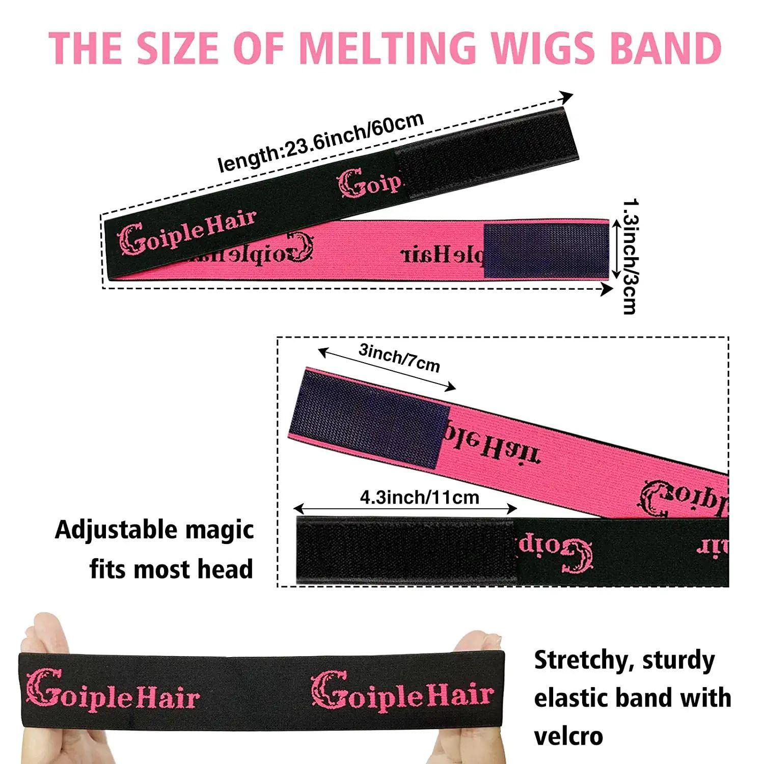 Goiple 3PCS Elastic Bands for Wig Edges, Lace Frontal Melt Wig Melt Band for Lace Front Laying Edges - Adjustable Wig Band Install Accessories with Hair Wax Stick Set