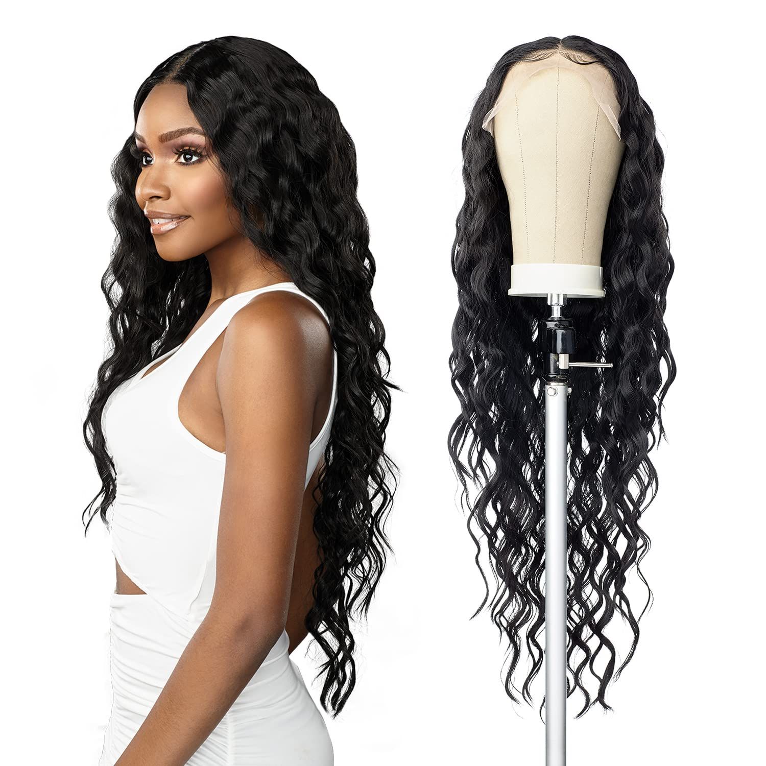 Sensationnel Human Hair Blend HD Lace Front Wig Butta Lace Loose Curly 32" (BALAYAGEMOCHA)