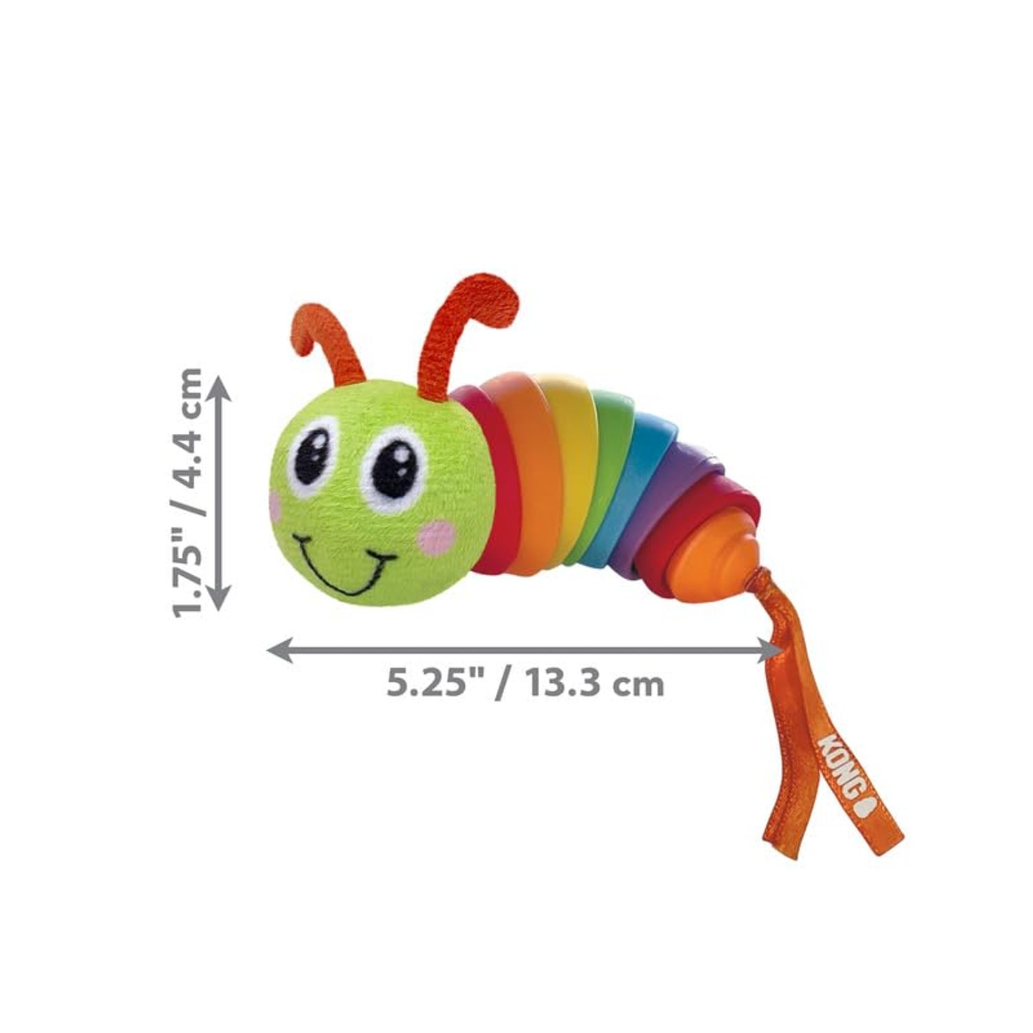 KONG Bat-A-Boutz Clackz Caterpillar with Colorful Ribbons - Crackle Cat Toy Filled with Catnip