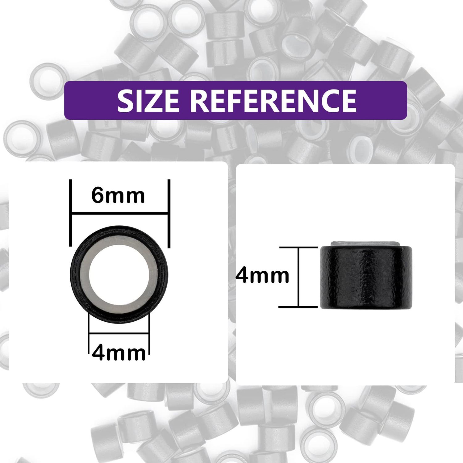 Hairro Micro Link Beads 200pcs 6mm Silicone Lined Micro Rings for Human Hair Extensions Feather Extensions Black