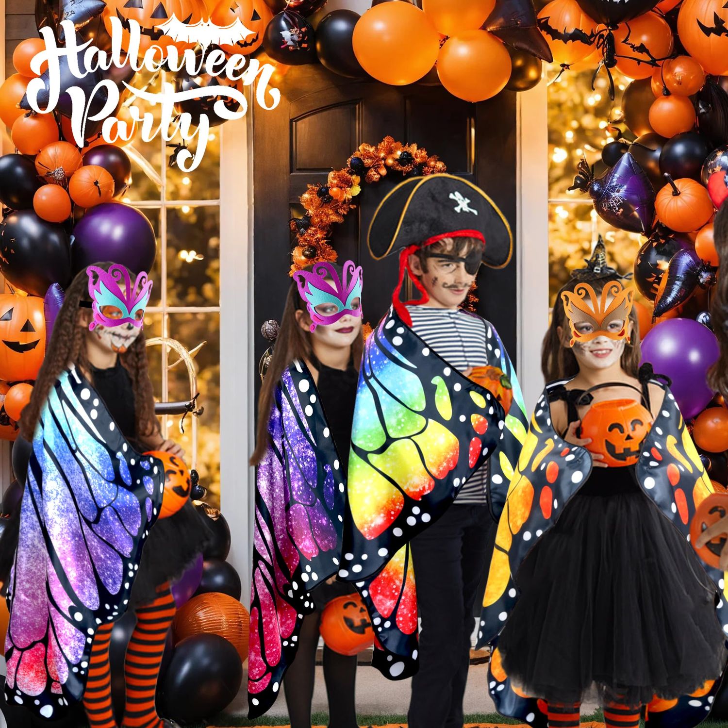 D.Q.Z Double-Sided Fairy Butterfly-Wings Costume for Girls Kids Dress-Up Halloween Costumes Mask Headband as Gifts (Starry Purple)