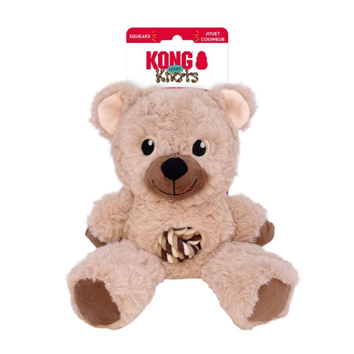 KONG Knots Teddy Bear - Knotted Rope Tummy and Tail - Soft Plush Dog Toy (Medium)