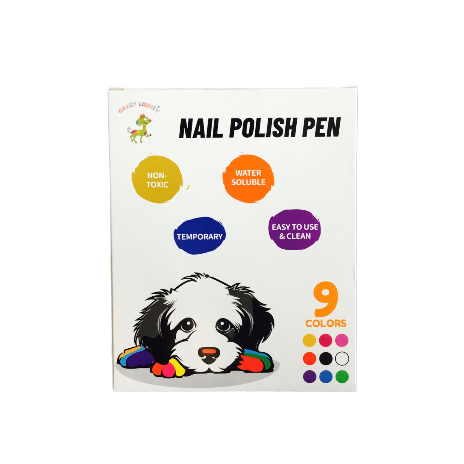 CRAZY LIBERTY Dog Nail Polish Pen. 9 Colors Dog Nail Polish Pens Non Toxic, Odorless, & Fast Dry. Non-Toxic Water-Based Pet Nail Polish Pens, Natural and Safe, Suitable for All Pet.