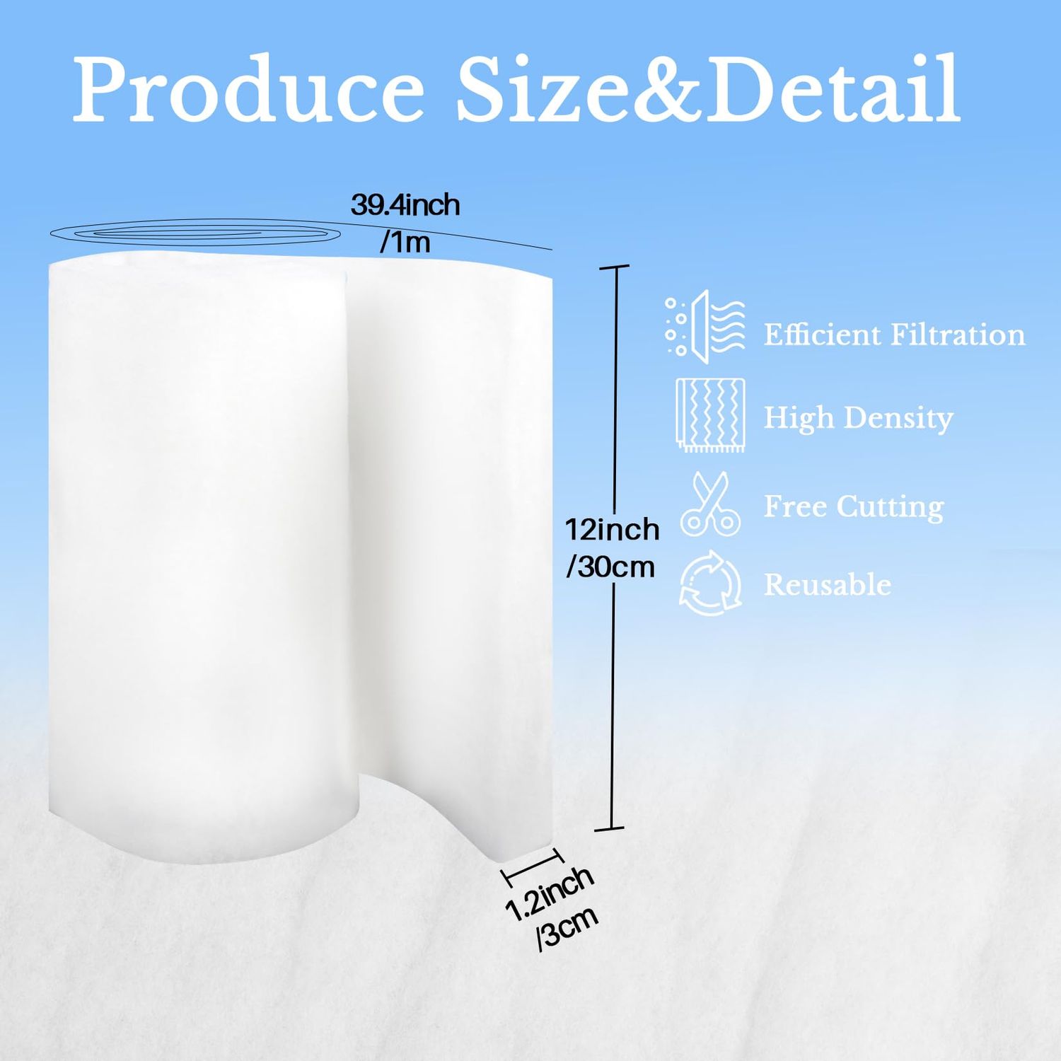 MAQIHAN Aquarium Filter Pad - Aquarium Filter Media,39.4 x 11.8in Media Roll for Fish Tank, Ponds,Garden, Saltwater,Fershwater,Plant, Trutle(White)
