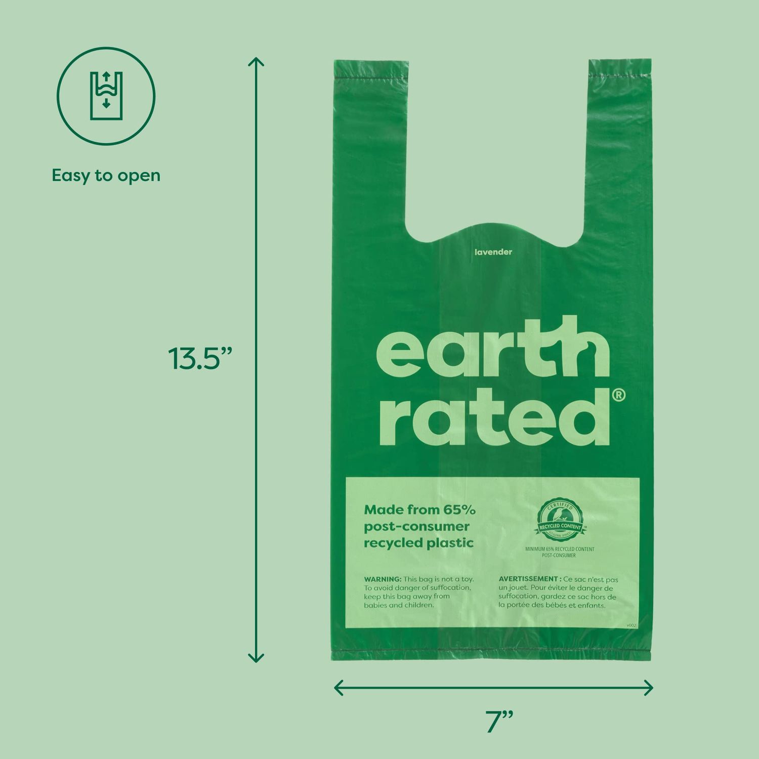Earth Rated Dog Poop Bags with Handles, Easy Tie and Guaranteed Leakproof, Lavender Scented, 120 Handle Bags