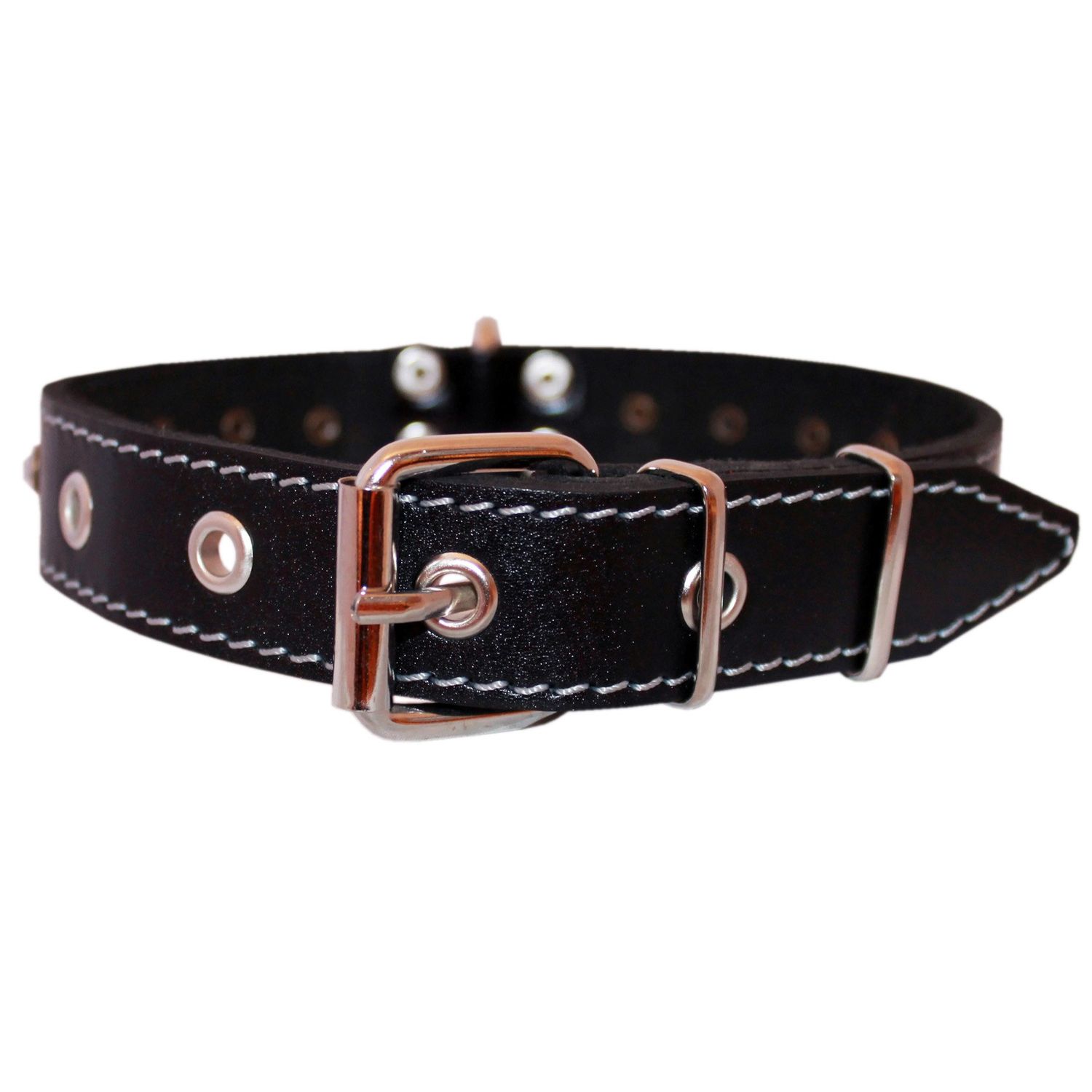 Genuine Black Leather Rhinestone Dog Collar 1"x20" Fits 14"-18" Neck