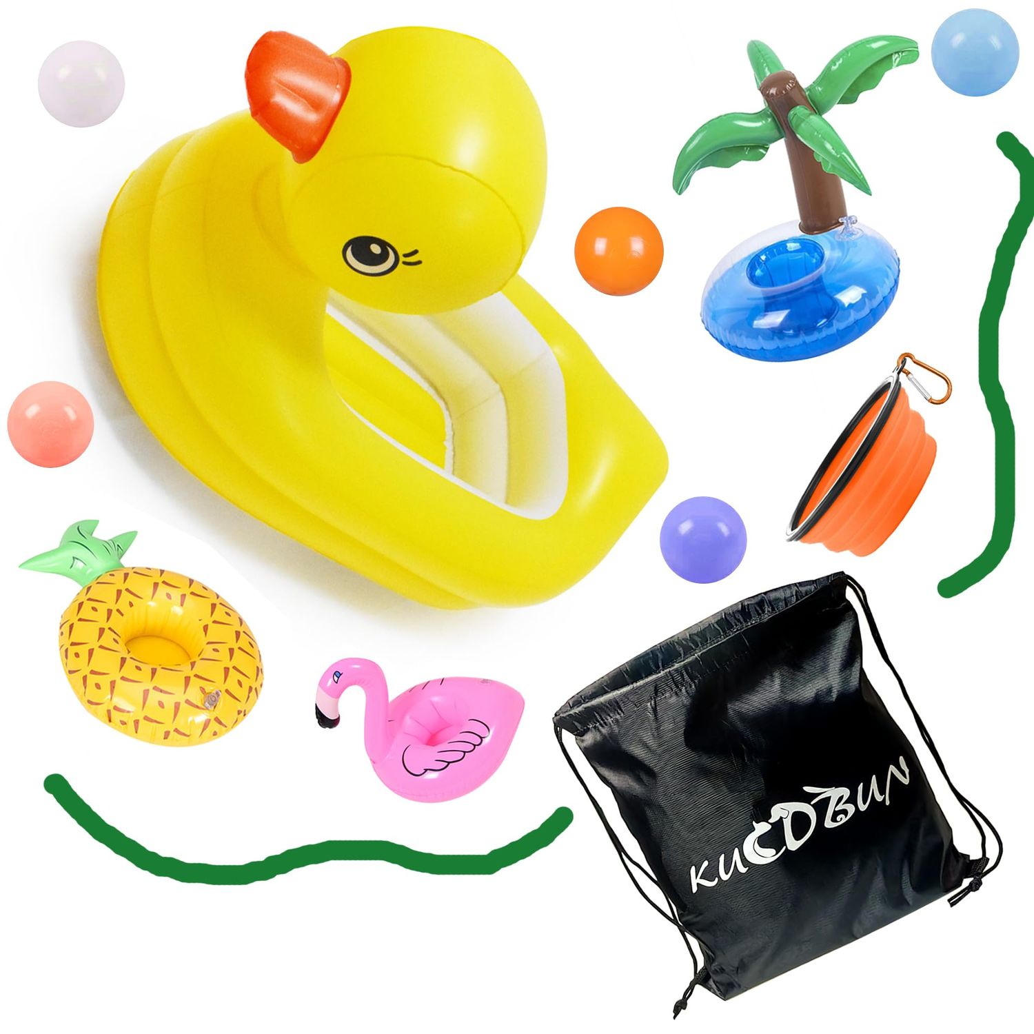 KUCDBUN Dog Pool Floats Set, Dog Float Raft with Collapsible Dog Bowl, Non-Toxic Floating Dog Water Toys for Small Dog, Puppy and Doggies, Yellow Duck