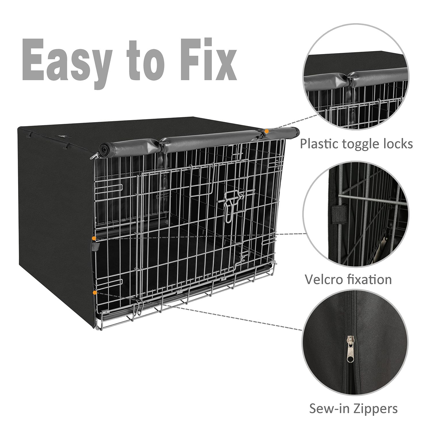 X-ZONE PET Double Door Dog Crate Cover - Polyester Pet Kennel Cover (Fits 24 30 36 42 48 inches Wire Crate) (36 Inch, Black)