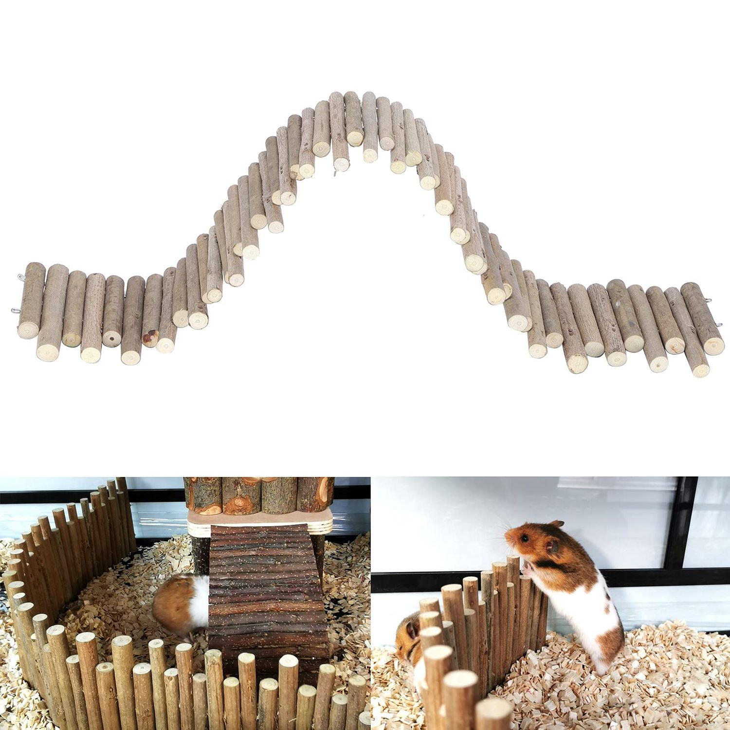 Haosie Flexible Hamster Wooden Bridge, 11.8In Hamster Fence, Hamster Cage Decor And Platforms, Hamster Cage Accessories (11.8In)