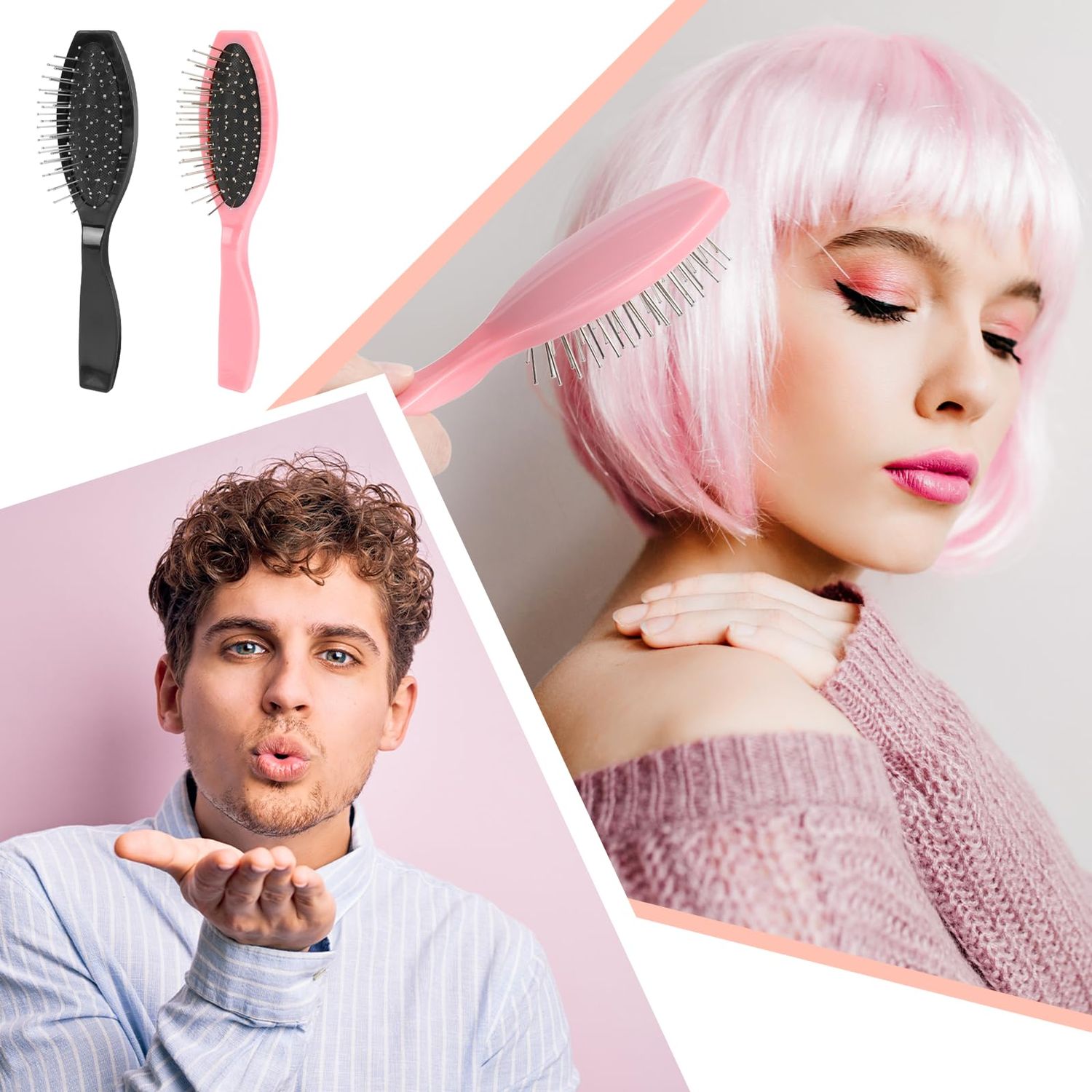 Wig Brush for Synthetic Wigs,2 Pack Wig Hair Brush Stainless Steel Wig Wire Brush Portable Hair Brush Professional Synthetic Hair Brush Wig Hair Combs Hair Extension Brush for Women