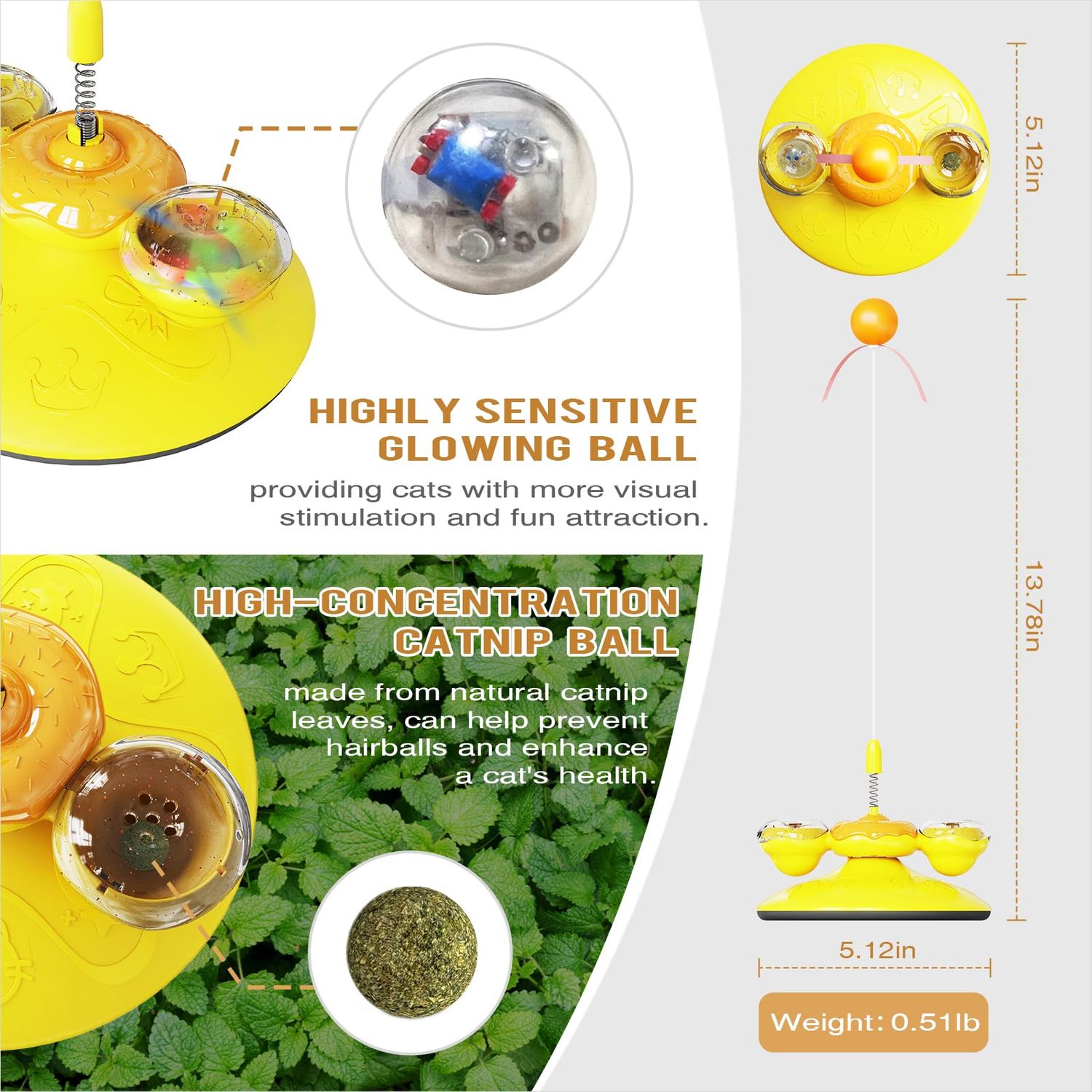PUROSUR Multi-Level Interactive Self-Balancing Cat Toy – Dynamic Rotating Wand with Colorful Spheres, Designed to Encourage Exercise and Play, Stimulating Curiosity and Hunting Instincts