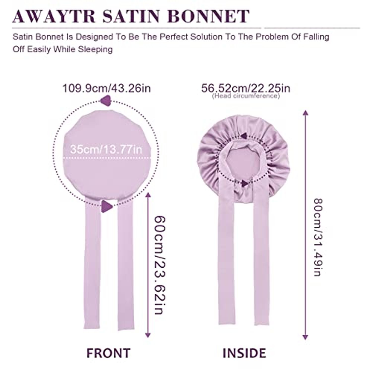 Satin Hair Bonnet Wide Band - Silk Like Sleeping Bonnets for Curly Hair Hair Wrap for Night Cap with Tie Band Breathable Satin Bonnet for Women and Girls(Purple)