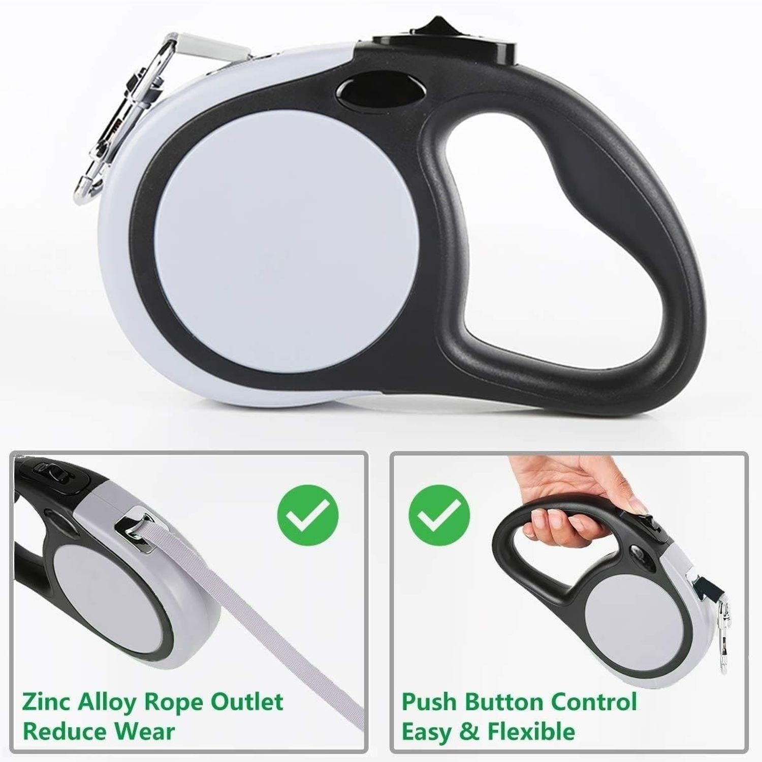 Dual Retractable Dog Leash for 2 Large Dogs (Up to 110 Lbs Each) - Double Headed 16 ft Extendable Pet Leash with Poop Bags, Non Slip Grip - One Button Break & Lock, 360 Tangle-Free (Gray, Large)