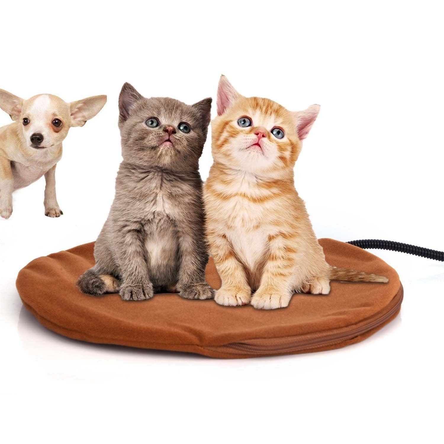 Berocia Pet Heating Pad Small for Kittens Cats Dogs Waterproof Electric 7 Level Adjustable Temperature Pet Bed Warmer Blanket with Chew Resistant Cord Soft Removable Cover (Coffee)